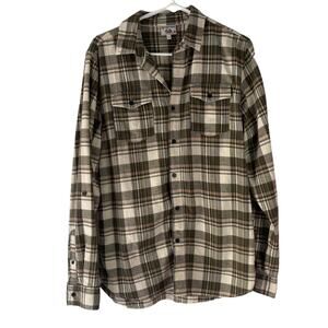 Techstyles Men Size Small Green Cream Plaid Button Up Shirt
